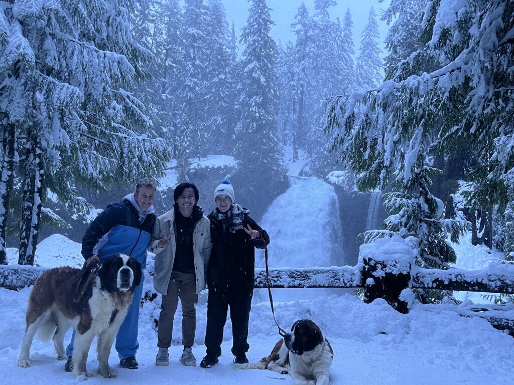 aya exchange student with host family in the snow 