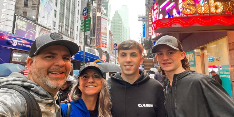 exchange student from romania in times square, new york city
