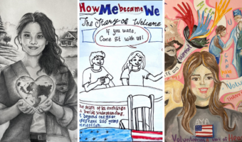 collage of high school exchange student artwork celebrating America250
